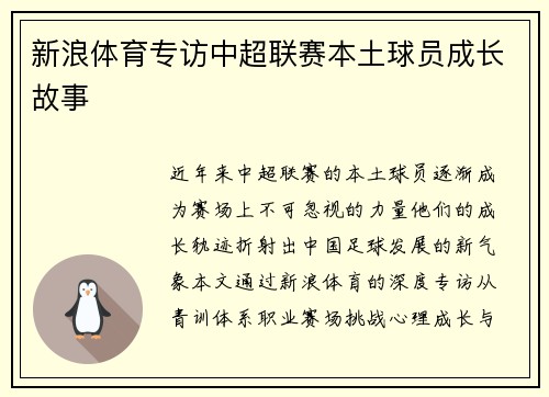 新浪体育专访中超联赛本土球员成长故事