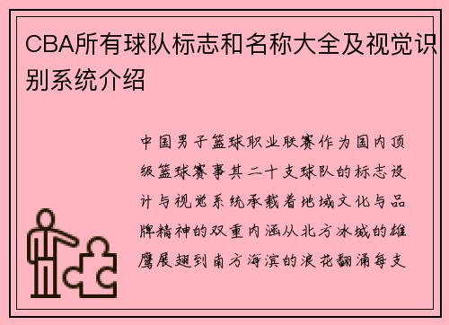 CBA所有球队标志和名称大全及视觉识别系统介绍